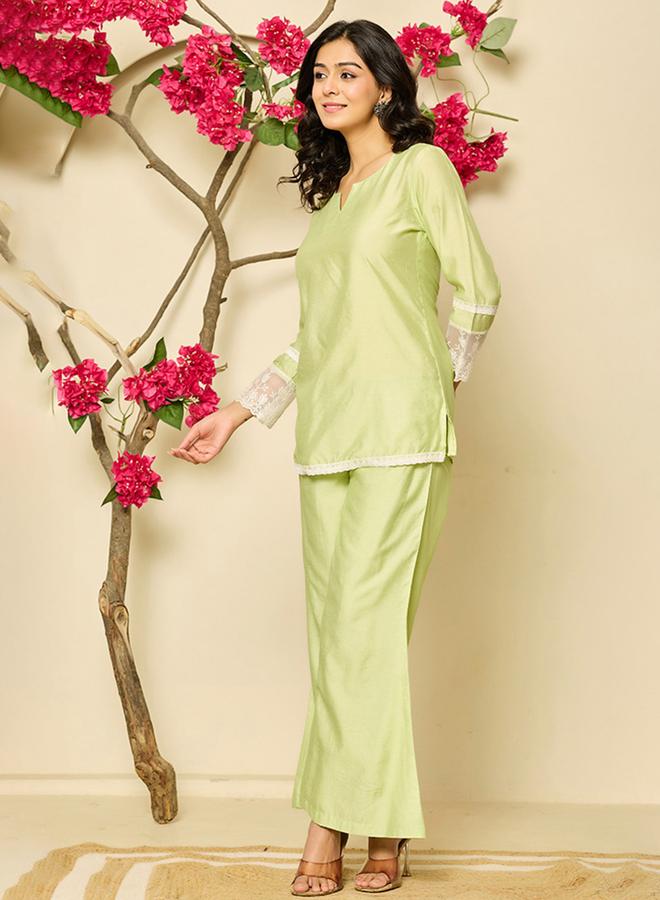 KASYA Green Solid Chanderi Co-Ord Set - Image 2